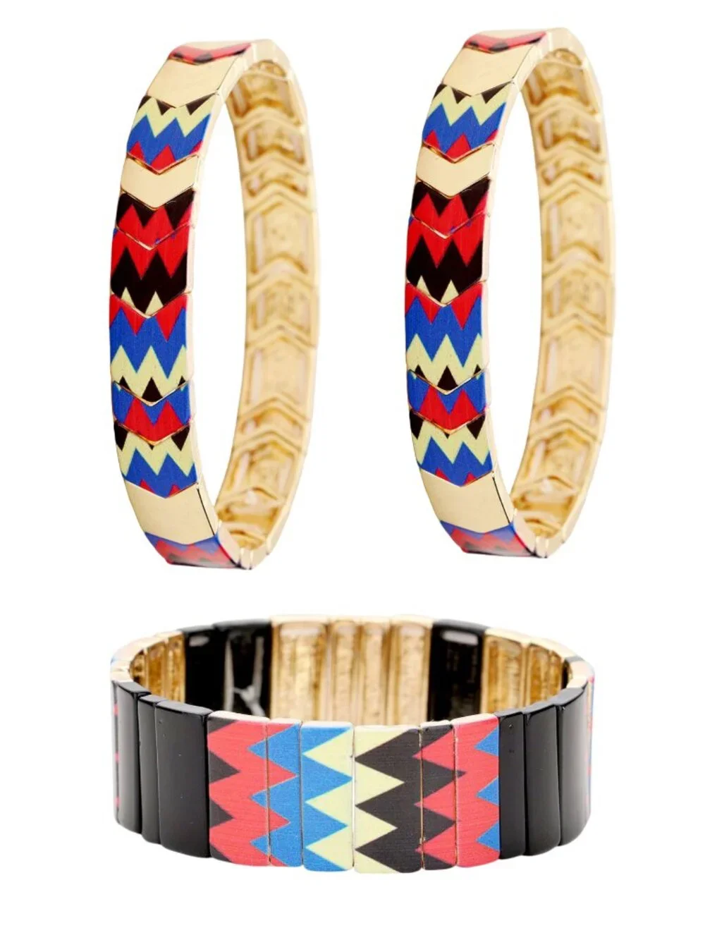 3PC Tile Block Rainbow Colorful SET Stretch Stackable Bracelets Bundle Boutique